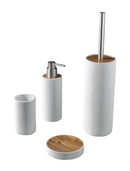 Set 4 Accessori da Bagno in Resina TFT Accessories Bianco Rigato e Bambù