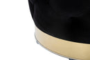 Puff Contenitore Rich Nero Ø55x42 cm in Legno Spugna Poliestere e Acciaio Nero e Oro