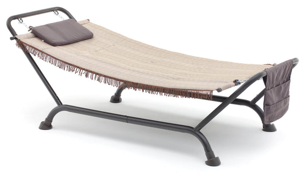 acquista Gartenhängematte 230x98x82 cm Eisenstruktur und beiges Bali-Polyestertuch