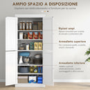 Credenza Mobile Alto Cucina 4 Ante e 6 Ripiani 76x40,5x184 cm in Legno Bianco 