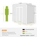 Casetta Box da Giardino 240x130 cm con Pavimento 2 Porte con Blocco e Finestra in Resina Grigio  