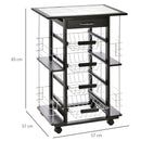 Carrello da Cucina con 4 Cestini e 4 Scomprati in Legno di Pino 57x37x83 cm  Nero
