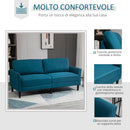Divano 3 Posti 191x79x87 cmcon Seduta Profonda e Imbottitura Spessa in Tessuto  Blu Pavone      