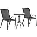Set Salotto da Giardino 3 Pezzi con 2 Sedie e Tavolino Rotondo in Acciaio Nero  