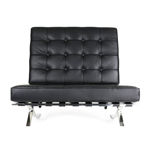 Sessel Barcelona aus verchromtem Stahl, Polsterung aus schwarzem Kunstleder prezzo