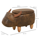Pouf Poggiapiedi a Forma di Bufalo 62x35x36 cm in Tessuto Effetto Pelle Scamosciata Marrone