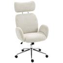 Sedia Ufficio Girevole 65x75x115-123 cm con Poggiatesta e Funzione Dondolo in Bouclé Grigio Chiaro-Bianco      