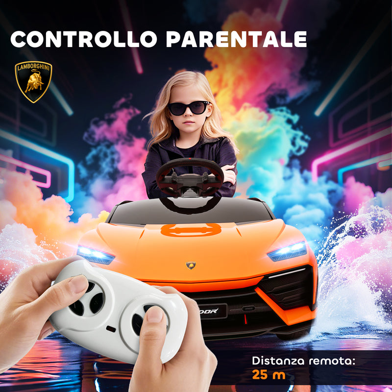 Macchina Elettrica per Bambini 101.5x49x43 cm Licenza Lamborghini 12V con Luci LED Clacson e Telecomando Arancione      