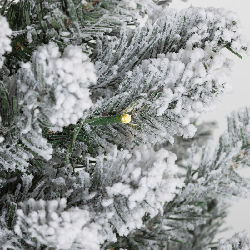 Albero di Natale Innevato 150 cm con 263 Rami e 120 Luci LED Bianco Caldo Verde      