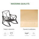 Set Tavolino e 2 Sedie a Dondolo da Giardino con Cuscini in Acciaio Marrone