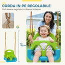 Altalena per Bambini da Giardino 3 in 1 con Corde Regolabili 42x33x120-180 cm in PP e PE Verde      