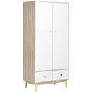 Armadio 2 Ante 2 Cassetti 90x50x190 cm in Legno Bianco