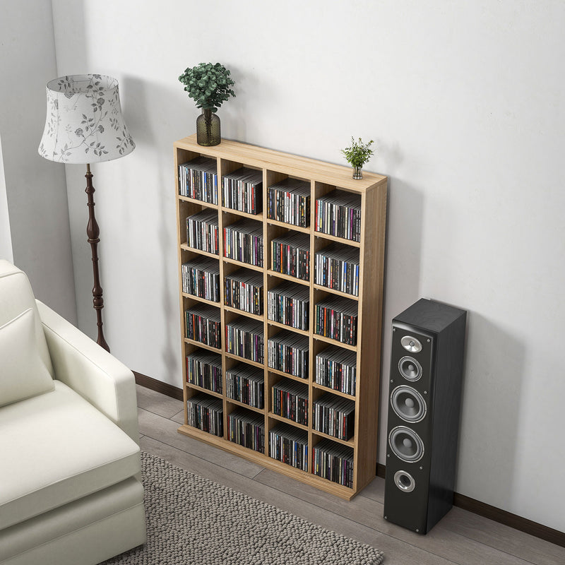 Mobile Porta CD 89x20x130.5 cm con Ripiani Regolabili per 456 CD o 336 DVD 24 Scomparti in Legno      