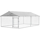 Recinto per Cani Grandi fino 30kg per Esterno 4x2,3x1,5m con Tetto Impermeabile e Anti-UV Argento