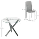 Set da Pranzo Tavolo Rotondo in Vetro e 4 Sedie in Similpelle Grigio