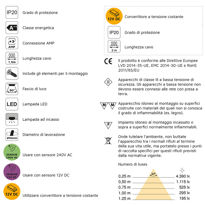Luce Led 18 mm ad Incasso Convertitore 15 W Luce Bianca Naturale 6 Pezzi Emuca