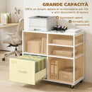 Mobile Porta Stampante 80x40x65,5 cm con Ruote e Cassetto A4 in Legno e Metallo Bianco      