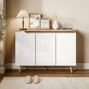 Credenza Moderna 107x35x76,5 cm a 3 Ante con 3 Ripiani Regolabili e 5 Gambe in Legno Bianco e Rovere      