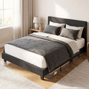 Letto Matrimoniale 164x208x107-112 cm con Testiera Regolabile in Tessuto Effetto Lino Nero      