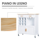 Mobiletto da Cucina con Ruote Portabottiglie e Porta bicchieri in Bambù 76x40x88 cm
