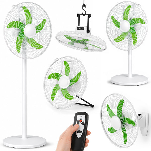 Ventilatore Ricaricabile 5 in 1 Installazione Parete Appoggio Piantana Soffitto con Telecomando Bianco e Verde prezzo