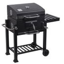 Barbecue a Carbone Carbonella 116x56x109 cm con Coperchio e Ruote in Acciaio Nero      