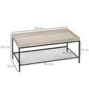 Tavolino da Salotto Basso a 2 Ripiani 100x50x46,5 cm in MDF e Metallo Color Legno