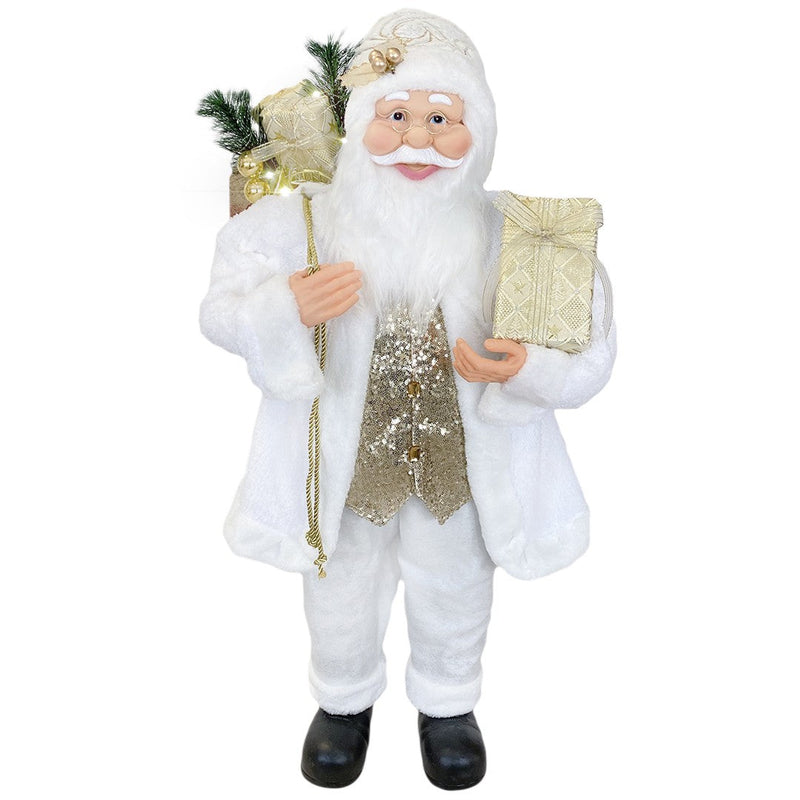 Pupazzo Babbo Natale H90 cm con Luci e Suoni Bianco e Oro