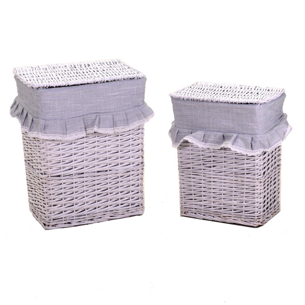 Set 2 Weidenkörbe 45x34H56cm Adami-Spitze und weiße Rüschen acquista