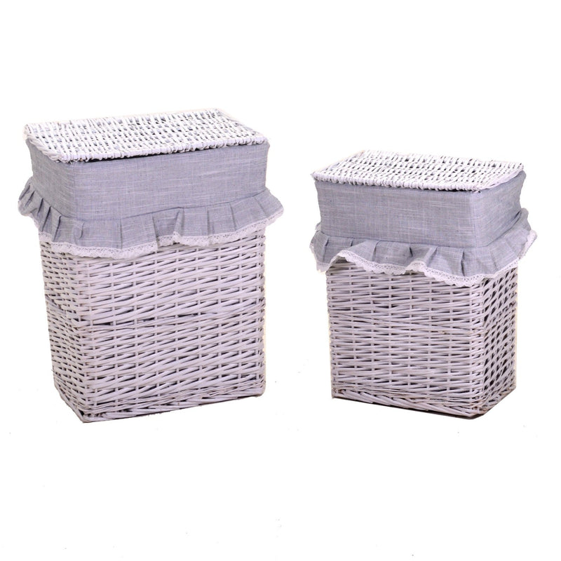 Set 2 Ceste in Vimini 45x34H56cm Pizzo e Volant Bianco