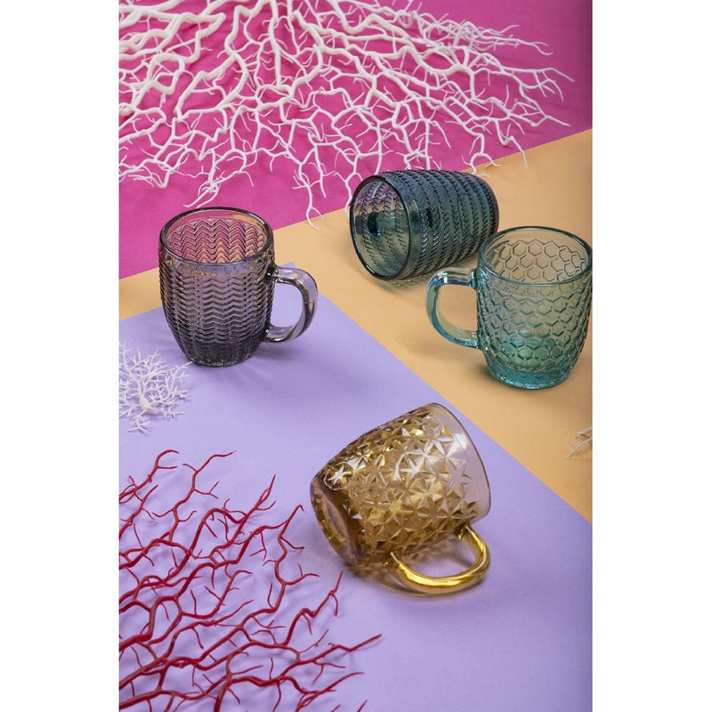 Set 6 Tazzine da Caffè Ø6x7 cm in Vetro Colorato Trasparente VdE Tivoli 1996 Geometrie