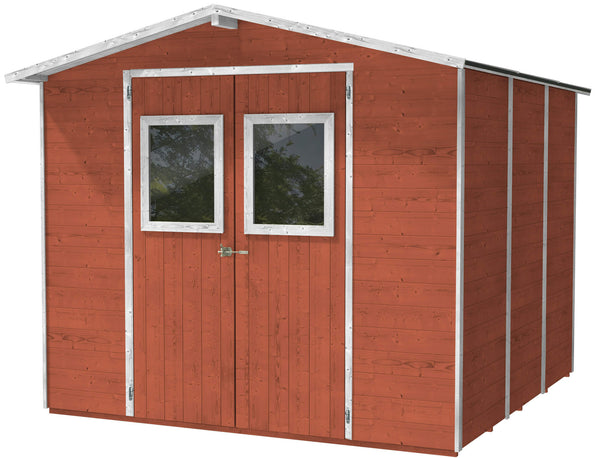 Gartenbox aus Holz für Werkzeuge 238 x 245 x 214 cm mit 2 Türen und Fenstern Ecla Lachs sconto