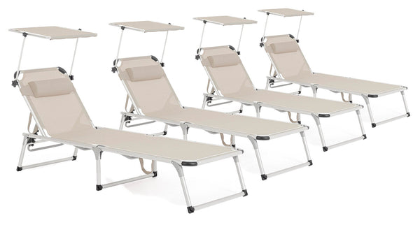 Set 4 Lettini Prendisole da Giardino con Tettuccio 58x193x76 cm in Alluminio Cayo Grigio Ghiaccio prezzo