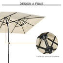 Ombrellone Doppio 150x295x170-214 cm Inclinabile e Regolabile in Poliestere e Metallo Crema  