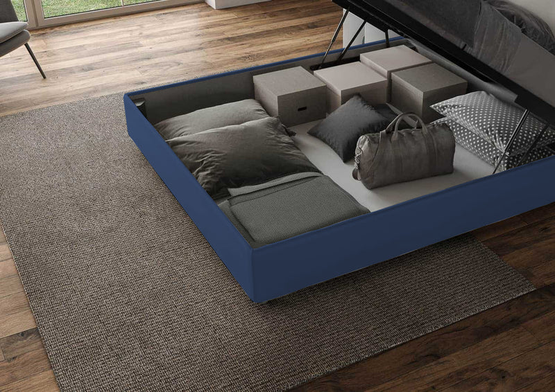 Letto Matrimoniale Senza Testata Imbottito in Similpelle Azelia Blu Varie Misure