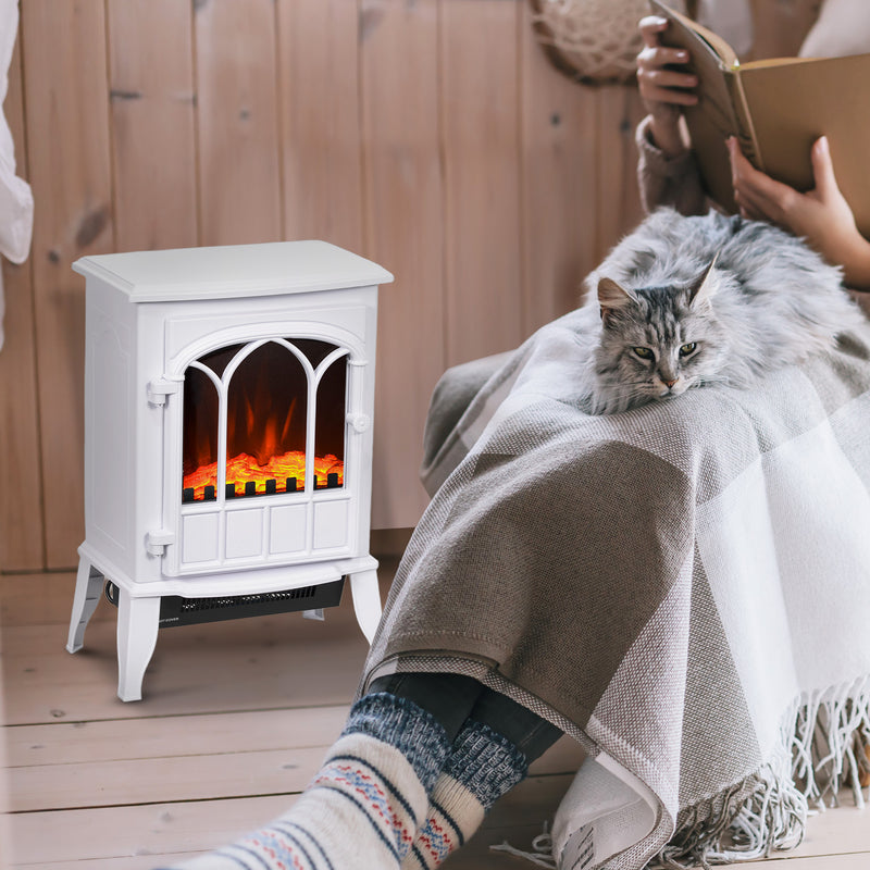 Camino Elettrico da Terra 1000W-2000W con Effetto Fiamma Regolabile 39x23x56,5 cm Bianco      