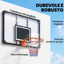 Canestro Basket Esterno a Parete 113x73 cm Cerchio Ø45 cm e Rete in Acciaio e Policarbonato Nero      