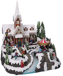 Villaggio Natalizio in Resina Chiesa e Pista di Pattinaggio con Luci e Suoni 33x31xh38 cm