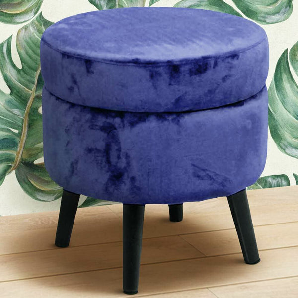 online Pouf Contenitore Ø37x40 cm Sgabello Poggiapiedi in Tessuto Velluto Blu