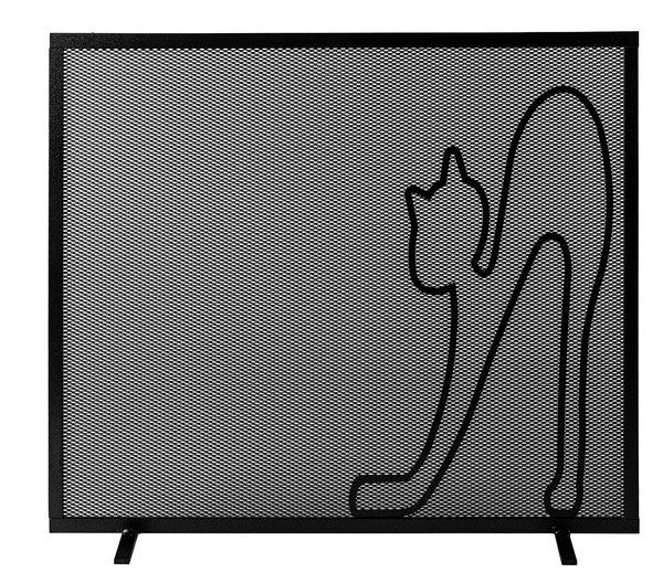 prezzo Parascintille per Camino a 1 Anta Design Gatto 60x50 cm in Ferro Verniciato Grigio Martellato