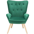 Poltrona Stile Scandinavo con Schienale Alto e Poggiapiedi In Velluto e Gambe in Legno Verde  