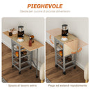 Carrello da Cucina 37x37x77,5 cm con 3 Cestini e 2 Ribalte in Legno e Metallo Grigio e Rovere  
