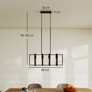 Lampadario a Sospensione Rustico 80x21x90-130 cm con 4 Cornici Girevoli e Catena Regolabile Nero e Marrone      