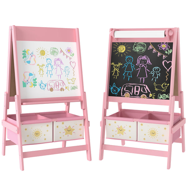 online Lavagna per Bambini 3 in 1 54x46x94 cm con Cavalletto Rotolo di Carta e 2 Cestelli in Legno Rosa