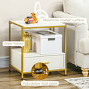 Set 2 Comodini 2 Cassetti 50x40x55 cm in Acciaio e Legno Truciolare Bianco e Oro