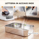 Lettiera Gatti Chiusa XL 3 in 1 90 L 70x50x46 cm con Coperchio Rimovibile e Paletta in Acciaio Inox e ABS Bianco      