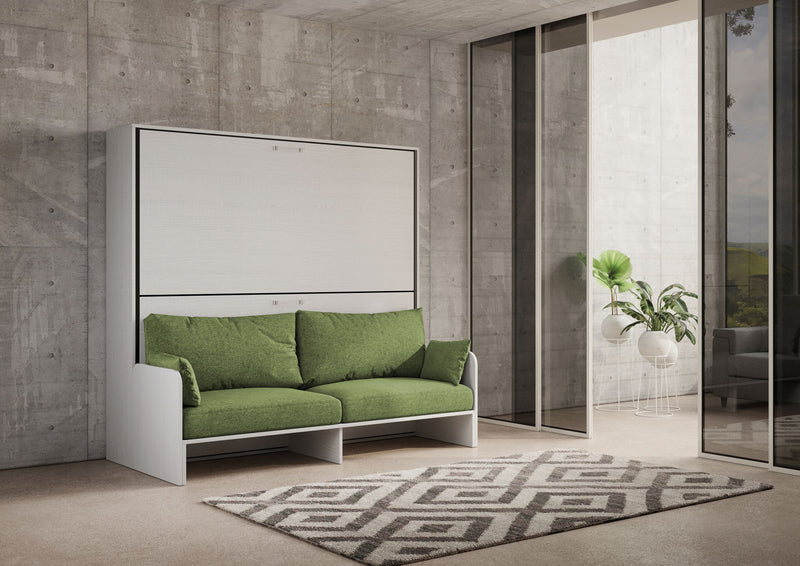 Letto Doppio A Scomparsa Kando Con Divano Con Materassi Bianco Frassino e Verde      