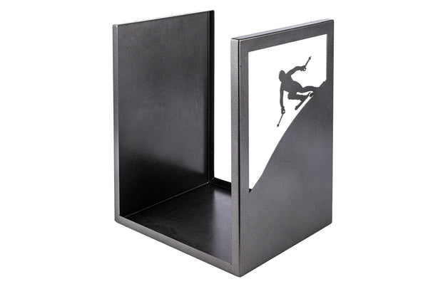Porta Legna Sagomato Sciatore 40,5x35,5x50 cm in Ferro Verniciato Grigio Martellato online