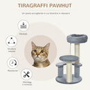 Albero Tiragraffi Gatti a 3 Livelli in Peluche Sisal Naturale Grigio Ø40x65 cm 