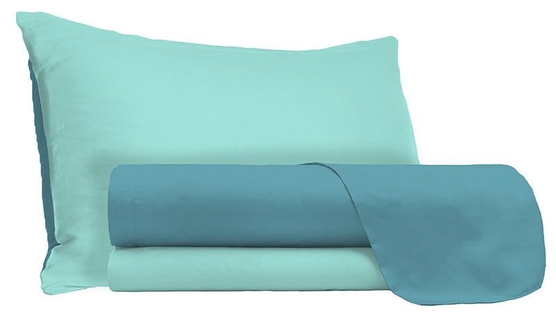 Set Lenzuola Sopra Sotto e Federe Doubleface Ottanio\/Verde Acqua